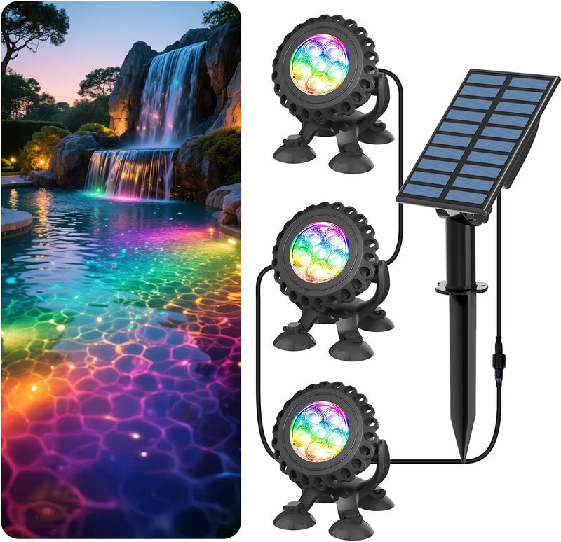 T-SUN Solar Pond Lights, 3-in-1 RGB Solar Underwater Pond Lights, IP68 Waterproof Sustainable Submersible Light for for Pond, Garden, Patio, Fountain, Pool, Waterfall Decoration - Image 1